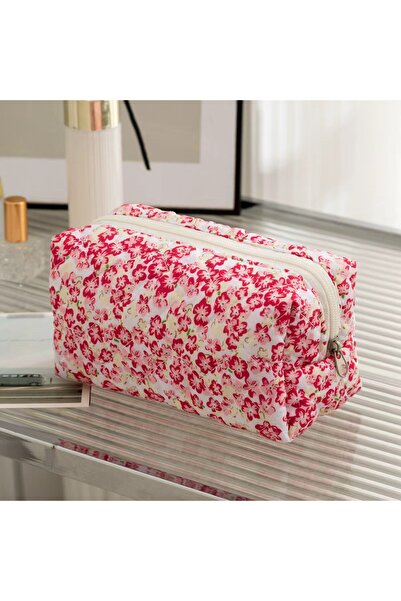 Generic Brand Quilted Floral Print Cosmetic Pouch Soft Portable Travel Makeup...