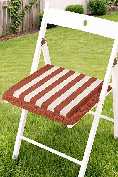 Realhomes Thick Striped Patterned Fringed Zippered Chair Cushion - Striped an...