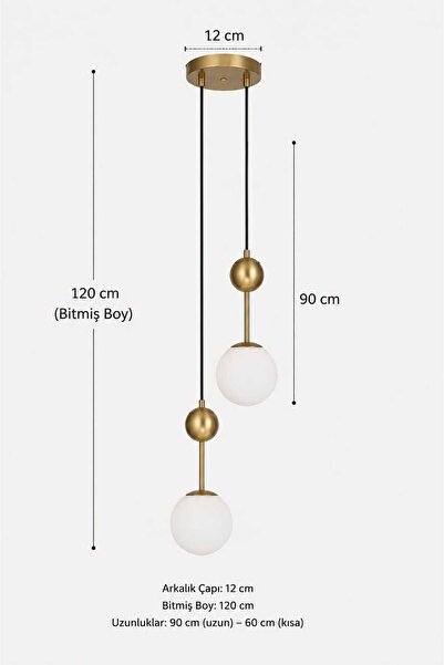 BSA LIGHTING OBRIT ESKİTME BOYALI 2'Lİ (120 CM ) YATAK BAŞI AYNA YANI DEKORATİF SARKIT AVİZE( BEYAZ GLOP CAMLI)