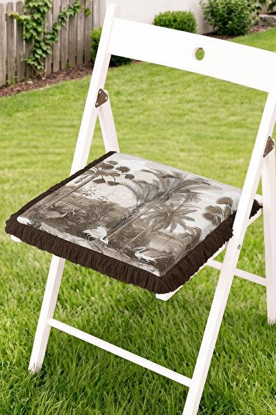 Realhomes Tropical Palm and Flamingo Patterned Fringed Zippered Chair Cushion...