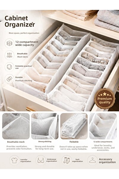 Çınar Ev Tekstil 2-Compartment In-Cabinet Organizer, 12-Compartment Foldable ...