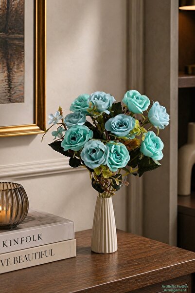Yapay Çiçek Sitesi Artificial Daisy Rose Bouquet 5 Branches Turquoise