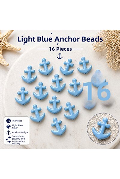 By MO Accessories 16 Pcs Light Blue Anchor Beads Jewelry Design Material Brac...