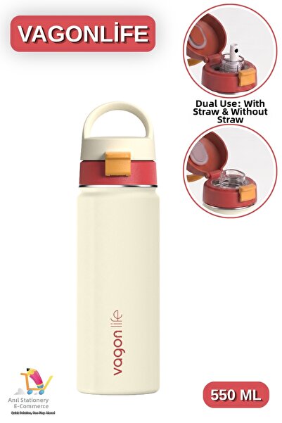 Vagonlife 550 ml Çift İçim - Stainless Steel Thermos with Straw / Without Str...