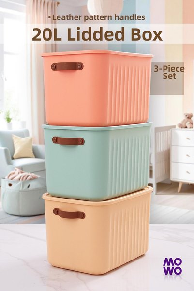 Mowo Home 3 Pieces Bigbox with Handles 20 Lt Toy Box Closet Organizer Storage Box Basket Organizer