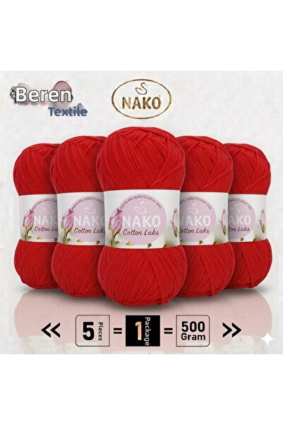 NAKO قطن فاخر - 97670 أحمر - عبوة من 5 قطع - 100 جرام/330 متر - خيط أميجورومي...