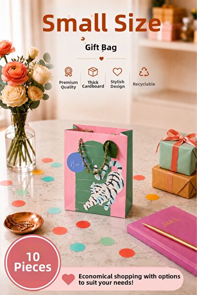 Daks 10 Pcs (15.4 X 18.4 X 7.6 cm) - Small Size Cardboard Gift Bag with Paste...