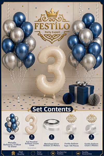 FESTİLO مجموعة بالونات عيد الميلاد باللون الأزرق المعدني الفضي مع 20 بالونًا ...
