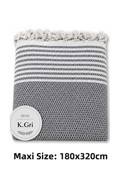 Mandaş Dark Gray - Cotton Non-Slip Wicker Woven Maxi Size Sofa Cover (180X310)
