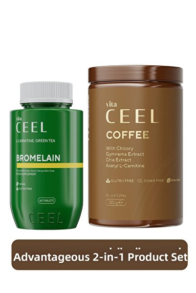 VitaCeel 2 Pack Bromelain (Pineapple Enzyme) 60 Tablets + Chicory Detox Coffe...