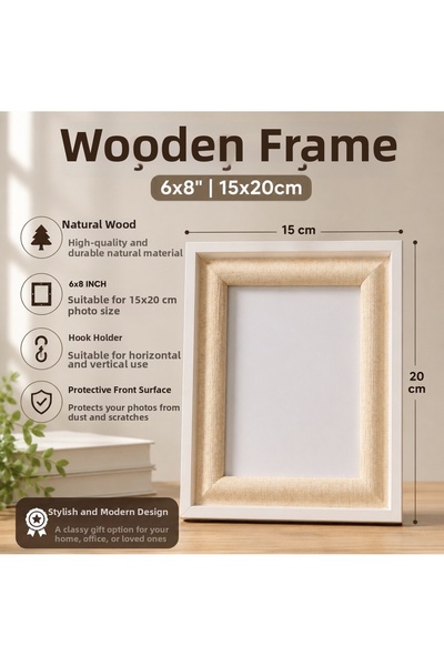 Hazal Wooden Picture Frame with Stand and Wall Mounting Cream 15*20