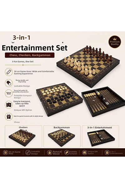 e-life shop مجموعة ألعاب شطرنج وداما وطاولة تيكوبل 3 في 1 قابلة للطي من خشب ا...