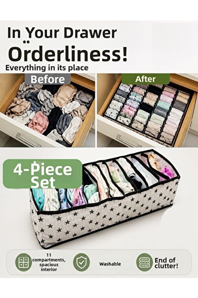 Helen's Home Set of 4 11-Compartment Drawer Accordion Organizer for Socks and...
