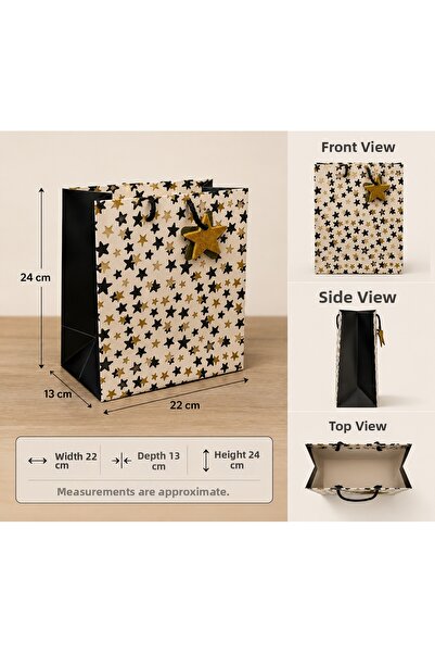 BİLGİ K K Luxury Cardboard Bag with Drawstring, White Color, Star Pattern, Gi...
