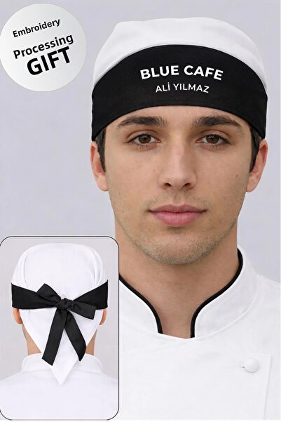 Üniformanya Bandana de bucătar alb-negru cu cadou cu nume Bandana de bucătar ...