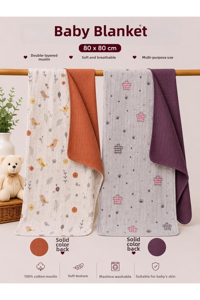 Zümra Baby Multi-Purpose Double-Sided Muslin Blanket & Blanket Set of 2 100% ...