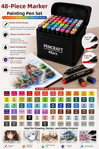 House Bird 48-Piece Double-Sided Marker Pen Set – Professional Drawing and Pa...