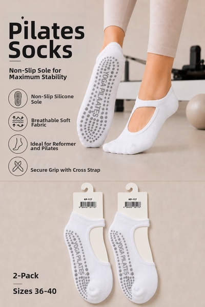 Hobins Sportswear & Company 2 чифта неплъзгащи се чорапи за пилатес и йога за...