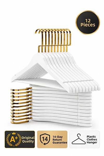 AXE HOME 12 Pieces White Hanger Italian Gold Hook Wood Look Plastic Hanger