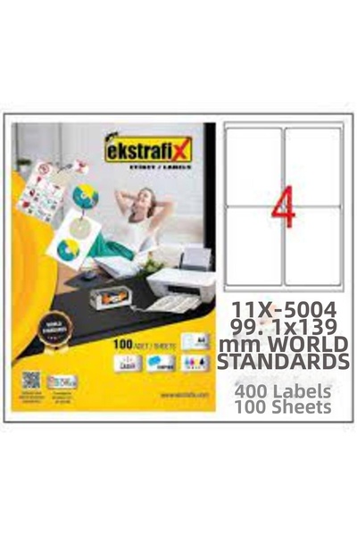ekstrafix ملصق ليزر A4 مقاس 9.91 سم × 13.9 سم 100 ورقة 400 ملصق