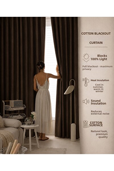 Taç Linen Textured Light Blocking Blackout Blackout Curtain, No Pleats, Flat ...