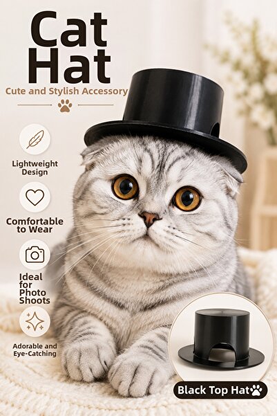 Home Cat Hat Black Top Hat Cat Accessory with Ear Holes Cute Photo Shoot Hat Pet