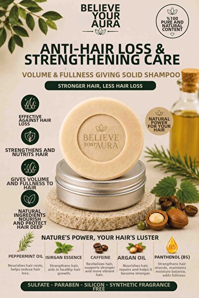 Believe Your Aura Anti-Hair Loss Strengthening Solid Shampoo - 100% Natural R...