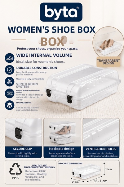 BYTA Transparent Women's Shoe Storage Box Stackable Organizer with Clip-On Li...