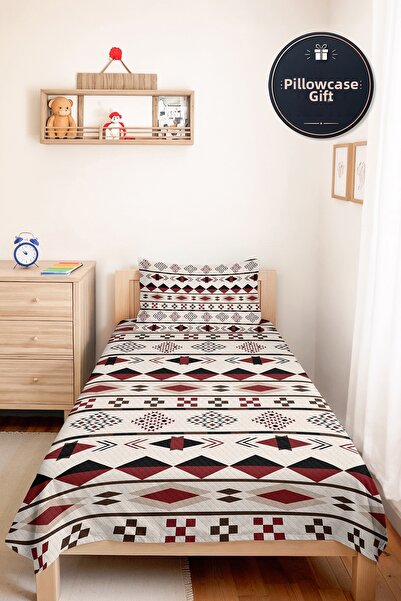 Evimde Bambaşka Ethnic Geometric Burgundy Young Room Single Pique Set - Bohem...