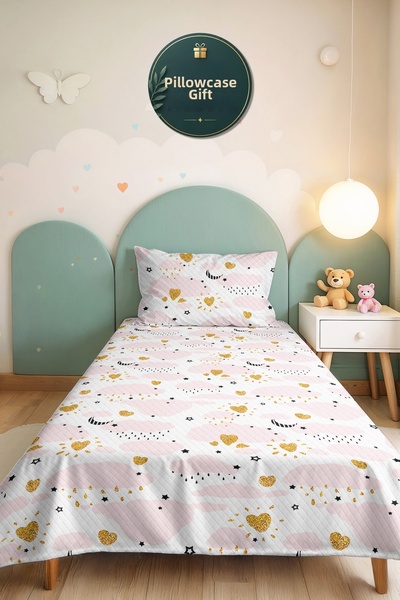 Evimde Bambaşka طقم سرير بيكيه للفتيات من Pink Cloud Star - غطاء سرير أبيض عل...