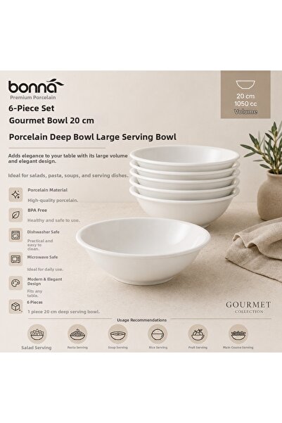Bonnami Bonna Gourmet Porcelain Large Size Serving Bowl Deep Plate 20 cm 1050 Cc
