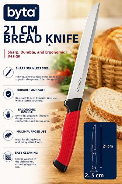 BYTA 21cm Stainless Steel Bread Knife Serrated Sharp Professional Kitchen Kni...