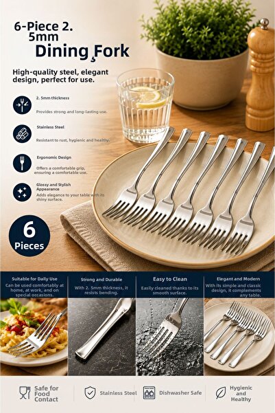 Tercih Home 6 Pieces of Dinner Forks Luxury Flat Chopsticks Model (Stainless ...