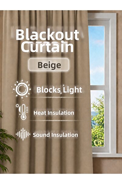 GLOMAR Bej Blackout Light-Proof Blackout Background Curtain, Battery-Free Sin...