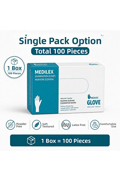 MEDİLEX Tpe Hybrid Powder-Free Examination Gloves 100 Pcs - 1 Pack Latex-Free