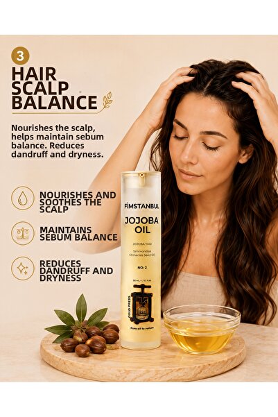 Fimstanbul Cold Pressed Jojoba Oil 50 ml 100% Pure Natural Sebum Balancing Sk...