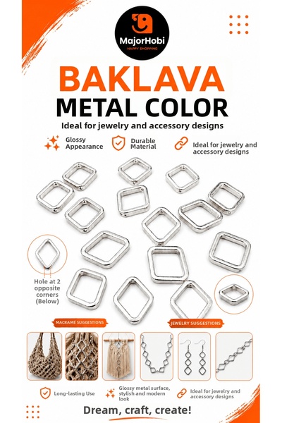 Major Hobi 28 mm Baklava Metal Color Frame Beads 25 Pack – Macrame and Jewelr...