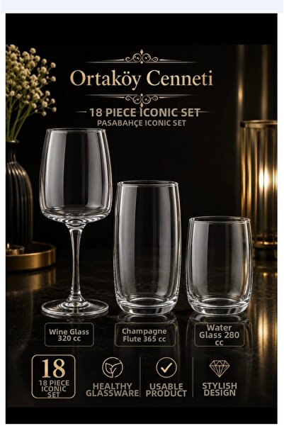 Paşabahçe Iconic Series Patternless 18-Piece 6-Person Glass Set for Soft Drinks