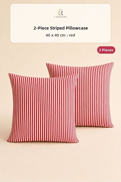 Larispera طقم غطاء وسادة مخطط مكون من قطعتين مقاس 40x40 سم مع سحاب مخفي، 8 خي...