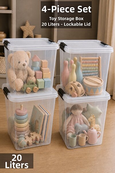 Meleni Baby 4-Piece Deep Toy Organizer - Baby Room Organizer with Locking Lid...