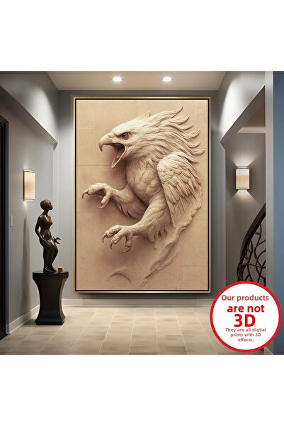 EMYA HOME Tablou pe pânză cu aspect de relief cu vultur cu cadru metalic auriu