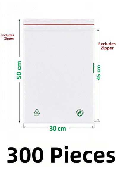 MTKardeşler 300 Pcs 30X45+5 cm Transparent Green Recyclable Adhesive Nylon Ba...