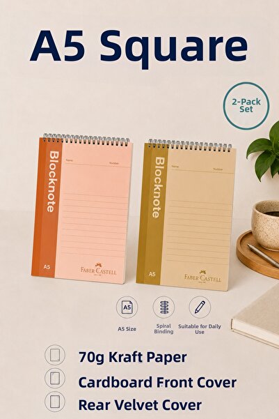 Faber Castell 2 Pieces of Faber Blocknote Notebook, A5, Squared, 80 Pages.