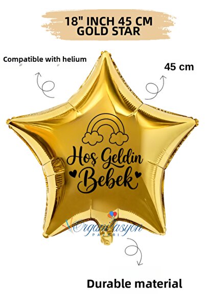 Organizasyon Pazarı 18 Inch Gold Star Foil Balloon |   Welcome Baby Rainbow P...