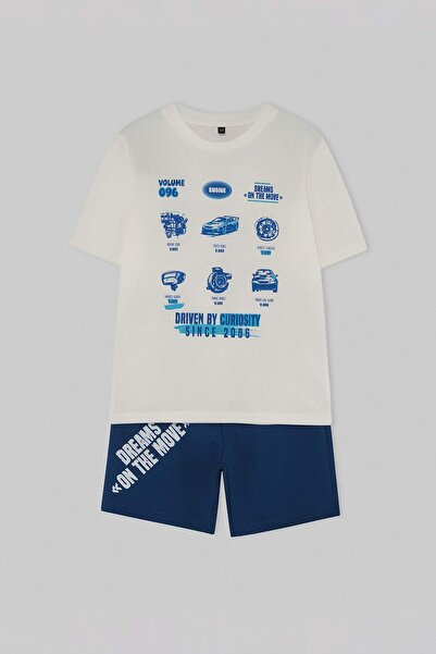 TRENDYOLKIDS Ecru Printed Knitted Bottom - Top Set Tkdss26Au00109