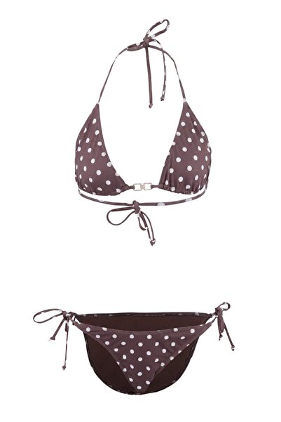 Trendyol Collection Polka Dot Triangle Covered Normal Waist Regular Bikini Se...