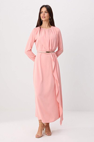Trendyol Modest فستان وبدلة نسيج سادة مبطنة بالبودرة، فستان شيفون للمحجبات TC...