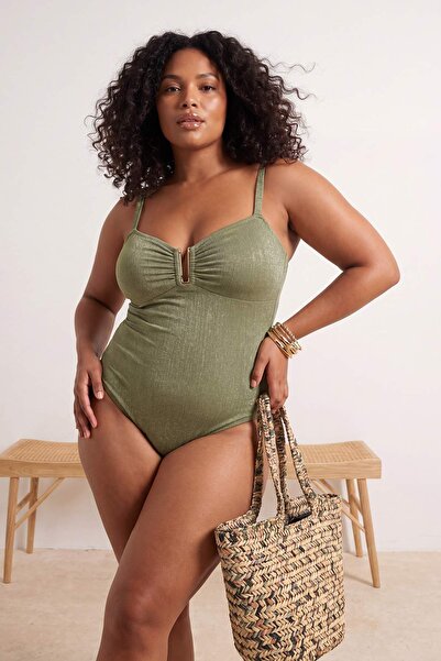 Trendyol Curve Costum de baie kaki, de calitate, cu sclipici, care nu se deco...