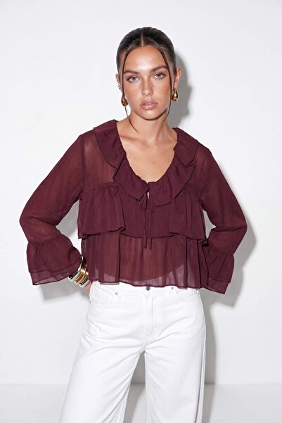 Drop by TrendyolMilla Široka kragna, volanik, providna bluza TDRSS26BZ00055