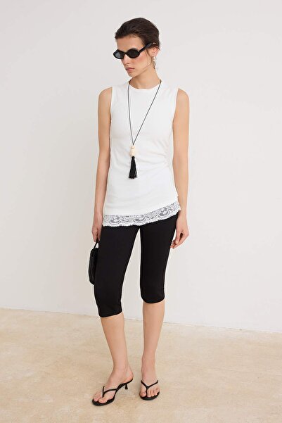 Trendyol Collection Ecru Plain Fitted/Body-Fitting Lace Detailed Asymmetrical...
